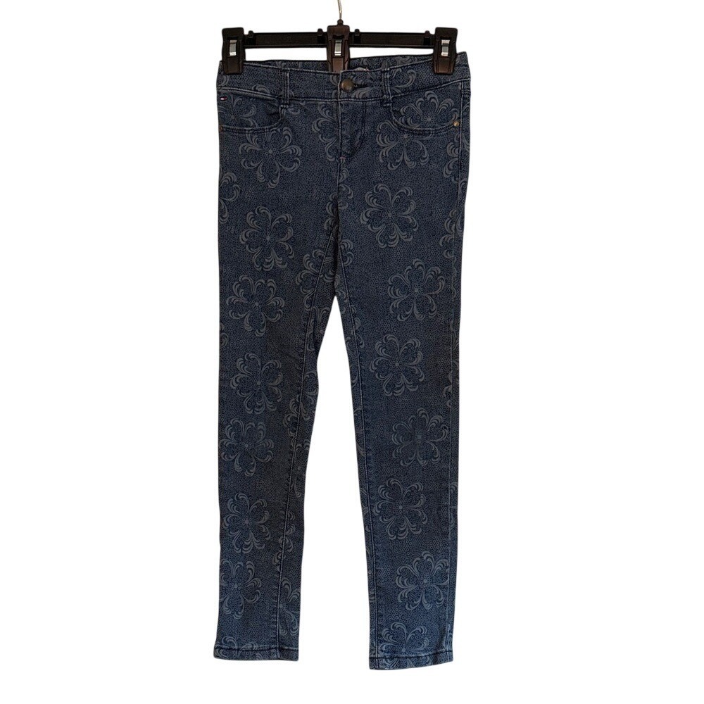 Tommy Hilfiger Girls Blue Floral‎ Medallion Print Skinny Jeans Size 8 Stretch